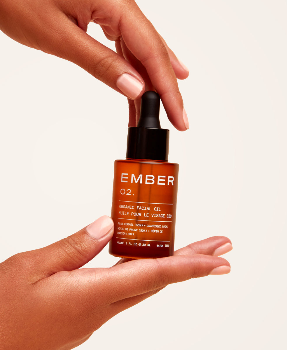 Ember's Plum Kernel and Grapeseed Facial Oil, a skin-supportive oil that delivers free radical protection with deeply nourishing antioxidants that help to even skin tone.
