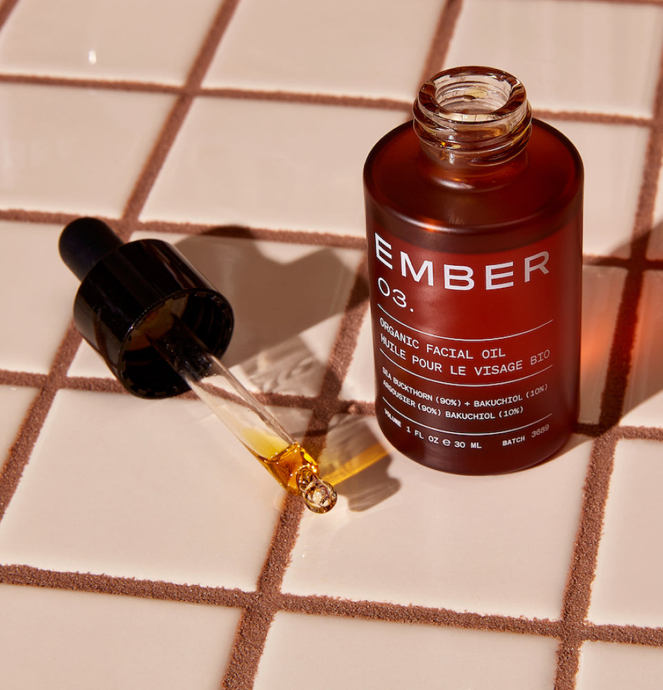 Ember's Sea Buckthorn and Bakuchiol Facial Oil, a plant-based retinol alternative with the nourishing power of sea buckthorn for natural and gentle anti-aging.