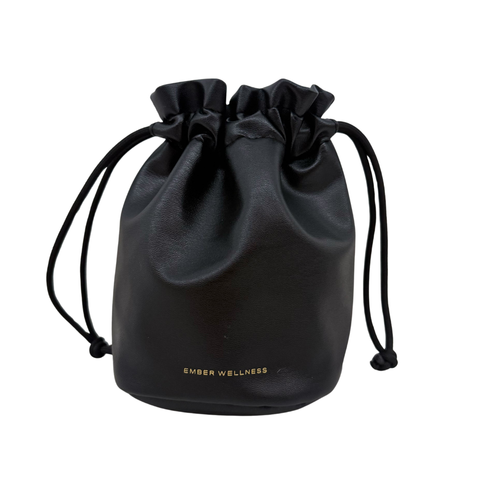 Black drawstring pouch with 
'Ember Wellness' branding on a white background