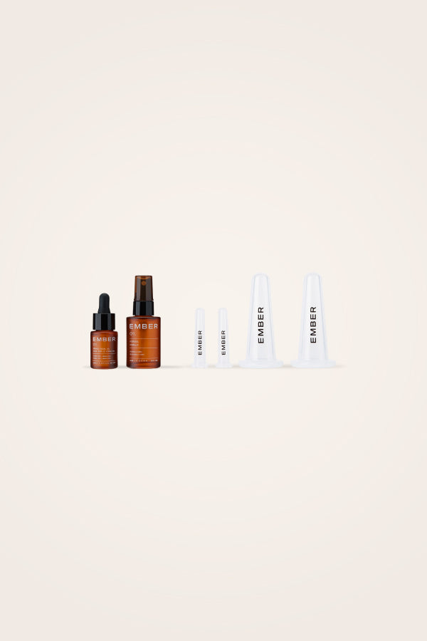 Ember Wellness' Cupping Essentials Set featuring 01/ Oil + Water Duo and Facial Cupping Set