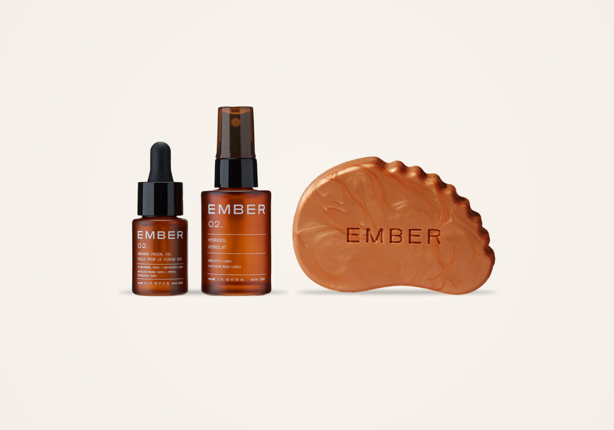 Ember Wellness Daytime Glow Set featuring 02/ Oil + Water Duo, The Sculpt & Glow Bar in bronze