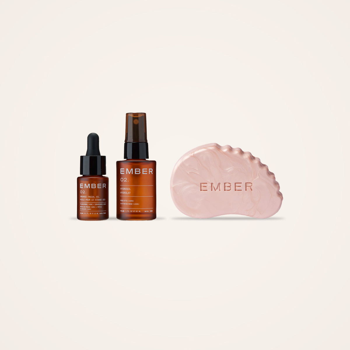 Ember Wellness Daytime Glow Set featuring 02/ Oil + Water Duo, The Sculpt & Glow Bar in quartz