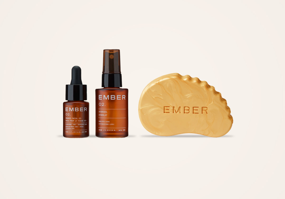 Ember Wellness Daytime Glow Set featuring 02/ Oil + Water Duo, The Sculpt & Glow Bar in sunstone