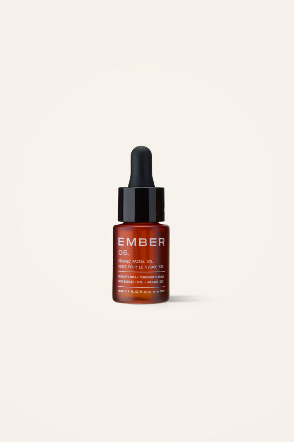 Ember's Rosehip and Pomegranate Facial Oil that contains two pure, cold-pressed organic plant oils that deliver an amplified formula that is greater than the sum of its parts.